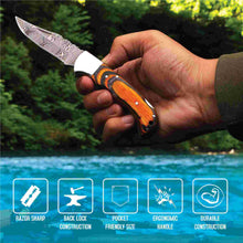 Load image into Gallery viewer, Handmade Damascus Folding Knife – Pakka Wood Handle (4 Color Variations)