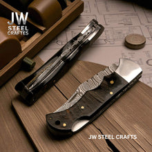 Load image into Gallery viewer, Handmade Damascus Folding Knife – Ram Horn or American Flag Handle