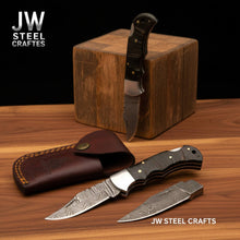 Load image into Gallery viewer, Handmade Damascus Folding Knife – Ram Horn or American Flag Handle