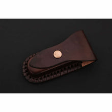 Load image into Gallery viewer, Handmade Damascus Folding Knife with Bone Handle – Compact EDC Pocket Knife with Leather Sheath