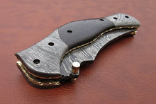Load image into Gallery viewer, Handmade Damascus Folding Knife with Dark Wood Handle &amp; Spine Jimping – Custom EDC Pocket Knife by JW SteelCrafts