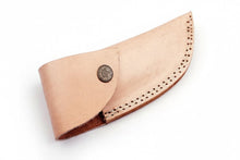 Load image into Gallery viewer, Handmade Damascus Folding Knife with Wolf Engraved Bone Handle &amp; Leather Sheath