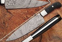 Load image into Gallery viewer, Handcrafted Damascus Steel Chef Knife, Black Resin Handle, Japanese Kitchen Blade by JW SteelCrafts