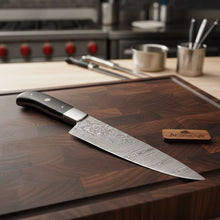 Load image into Gallery viewer, Handcrafted Damascus Steel Chef Knife, Black Resin Handle, Japanese Kitchen Blade by JW SteelCrafts