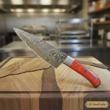 Load image into Gallery viewer, Handmade Damascus Gyuto Knife, Orange Wood Handle Japanese Kitchen Knife, Forged Damascus Steel Chef Gyuto, Professional Cooking Knife, JW SteelCrafts