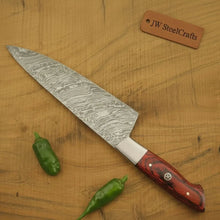 Load image into Gallery viewer, 12 Inch Handmade Damascus Gyuto Chef Knife – Japanese Style Blade with Red Pakka Wood Handle