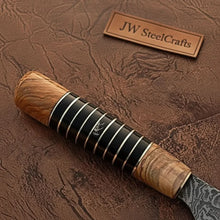 Load image into Gallery viewer, Damascus Kiritsuke Gyuto Chef Knife 12” – Olive Wood &amp; Black Resin Handle with Brass Spacers | Full Tang Japanese Hybrid Knife