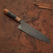 Load image into Gallery viewer, Damascus Kiritsuke Gyuto Chef Knife 12” – Olive Wood &amp; Black Resin Handle with Brass Spacers | Full Tang Japanese Hybrid Knife