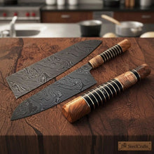 Load image into Gallery viewer, Damascus Kiritsuke Gyuto Chef Knife 12” – Olive Wood &amp; Black Resin Handle with Brass Spacers | Full Tang Japanese Hybrid Knife
