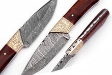 Load image into Gallery viewer, Handmade Damascus Petty Knife with Engraved Brass Bolster, Japanese Utility Knife, Forged Damascus Steel Kitchen Knife, Rosewood Handle, JW SteelCrafts