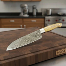 Load image into Gallery viewer, Custom Handmade Damascus Santoku Knife, Olive Wood Handle Japanese Chef Knife