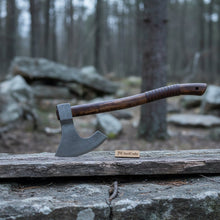 Load image into Gallery viewer, Handmade Damascus Steel Bearded Viking Axe with Hardwood Handle – Custom Forged Norse Camp Axe | JW SteelCrafts