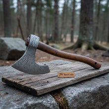 Load image into Gallery viewer, Handmade Damascus Steel Bearded Viking Axe with Hardwood Handle – Custom Forged Norse Camp Axe | JW SteelCrafts