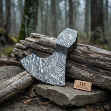 Load image into Gallery viewer, Handmade Damascus Steel Blank Axe Head – Pattern Welded Viking Tomahawk Head for Custom Handle Builds | JW SteelCrafts