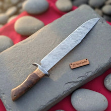 Load image into Gallery viewer, Handmade Damascus Steel Fighter Knife - Combat Blade with Wooden Handle &amp; Leather Sheath