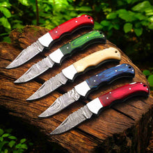 Load image into Gallery viewer, Handmade Damascus Steel Folding Knife – Camel Bone Handle (5 Handle Options)
