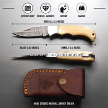 Load image into Gallery viewer, Handmade Damascus Steel Folding Knife – Camel Bone Handle (5 Handle Options)