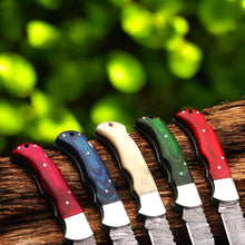 Load image into Gallery viewer, Handmade Damascus Steel Folding Knife – Camel Bone Handle (5 Handle Options)
