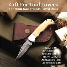 Load image into Gallery viewer, Handmade Damascus Steel Folding Knife – Camel Bone Handle (5 Handle Options)