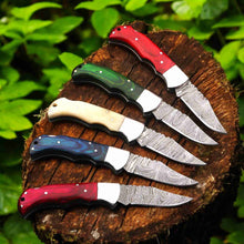 Load image into Gallery viewer, Handmade Damascus Steel Folding Knife – Camel Bone Handle (5 Handle Options)