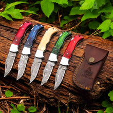 Load image into Gallery viewer, Handmade Damascus Steel Folding Knife – Camel Bone Handle (5 Handle Options)