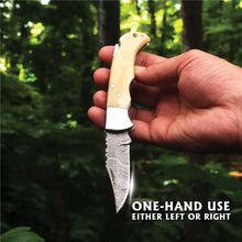 Load image into Gallery viewer, Handmade Damascus Steel Folding Knife – Camel Bone Handle (5 Handle Options)