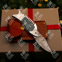 Load image into Gallery viewer, Handmade Damascus Steel Folding Knife – Green Honeycomb Handle