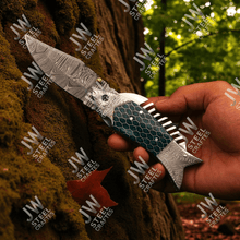 Load image into Gallery viewer, Handmade Damascus Steel Folding Knife – Green Honeycomb Handle