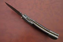 Load image into Gallery viewer, Handmade Damascus Steel Folding Knife – Matte Black Handle with Brass Liner &amp; Thumb Stud | JW SteelCrafts