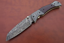 Load image into Gallery viewer, Handmade Damascus Steel Folding Knife – Matte Black Handle with Brass Liner &amp; Thumb Stud | JW SteelCrafts