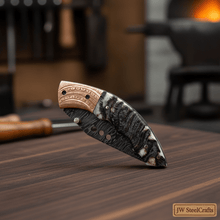 Load image into Gallery viewer, Handmade Damascus Steel Folding Knife with Engraved Metal Handle – Premium EDC Pocket Knife