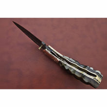 Load image into Gallery viewer, Handmade Damascus Steel Folding Knife with Engraved Metal Handle – Premium EDC Pocket Knife