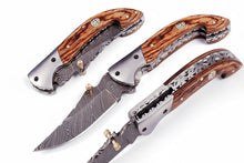 Load image into Gallery viewer, Handmade Damascus Steel Folding Knife with Exotic Wood Handle | Custom Pocket Knife | JW SteelCrafts