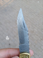 Load image into Gallery viewer, Handmade Damascus Steel Folding Knife with Gray Micarta Handle and Brass Thumb Stud – Custom EDC Pocket Knife by JW SteelCrafts