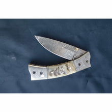 Load image into Gallery viewer, Handmade Damascus Steel Folding Knife with Natural Bone Handle – Custom Pocket Knife