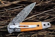 Load image into Gallery viewer, Handmade Damascus Steel Folding Knife with Olive Wood Handle – Pocket Knife for Everyday Carry &amp; Gift
