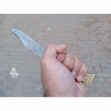 Load image into Gallery viewer, Handmade Damascus Steel Folding Pocket Knife with Bone Handle &amp; Engraved Brass Bolsters