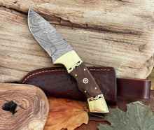 Load image into Gallery viewer, Handmade Damascus Steel Knife 9" Custom Fixed Blade Knife With Rose Wood Handle