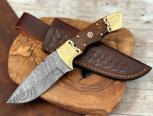 Load image into Gallery viewer, Handmade Damascus Steel Knife 9" Custom Fixed Blade Knife With Rose Wood Handle