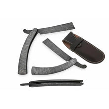 Load image into Gallery viewer, Handmade Damascus Steel Sweeney Todd Style Straight Razor Barber Folding Razor with Leather Sheath