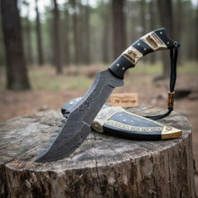 Load image into Gallery viewer, Tracker Knife Damascus Steel Multi Edge Blade With Leather Sheath