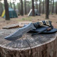 Load image into Gallery viewer, Tracker Knife Damascus Steel Multi Edge Blade With Leather Sheath