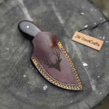 Load image into Gallery viewer, Backwoods Guthook Skinner Knife 6” – Handmade Full Tang Hunting Blade with Hardwood Handle &amp; Leather Sheath