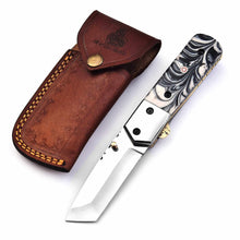 Load image into Gallery viewer, Handmade Folding Knife – Marble Resin Handle with Cleaver-Style Blade
