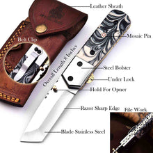 Load image into Gallery viewer, Handmade Folding Knife – Marble Resin Handle with Cleaver-Style Blade
