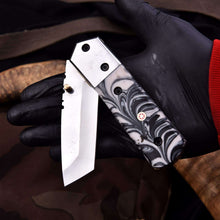 Load image into Gallery viewer, Handmade Folding Knife – Marble Resin Handle with Cleaver-Style Blade