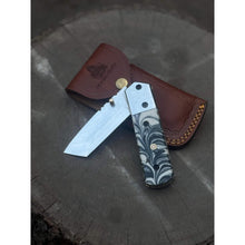 Load image into Gallery viewer, Handmade Folding Knife – Marble Resin Handle with Cleaver-Style Blade