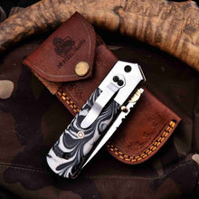 Load image into Gallery viewer, Handmade Folding Knife – Marble Resin Handle with Cleaver-Style Blade