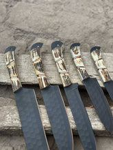 Load image into Gallery viewer, Handmade Hammered Chef Knife Set with Stag Antler Handles | 5-Piece Kitchen Knife Set