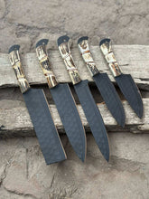Load image into Gallery viewer, Handmade Hammered Chef Knife Set with Stag Antler Handles | 5-Piece Kitchen Knife Set